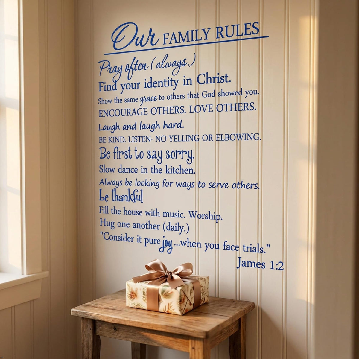 Our Family Rules Vinyl Wall Art Quote Decal Sticker Home Decor (Blue, 35'' Width)