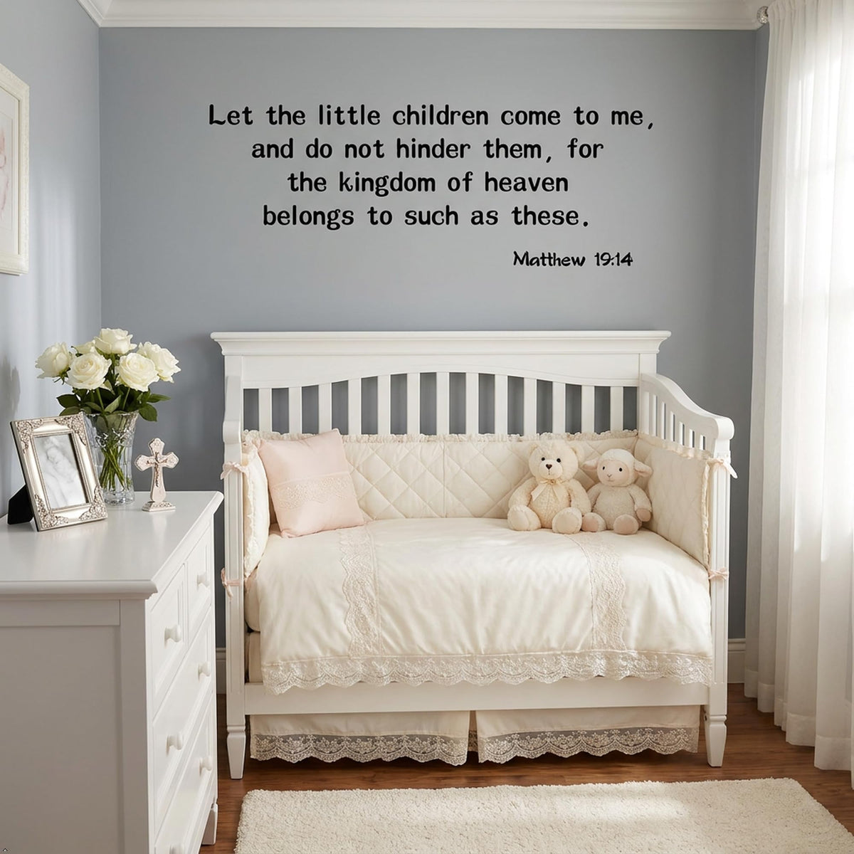 Picniva Matte Black Matthew 19 14 Bible Vinyl Wall Decal Christian Faith (Black, 40'' Width)