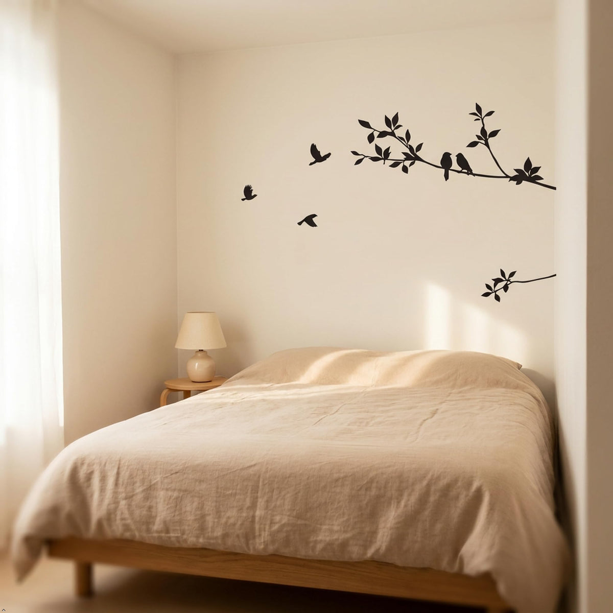 Picniva Flying Birds Tree Branch Vinyl Wall Decal, Black, 9 x 22 in