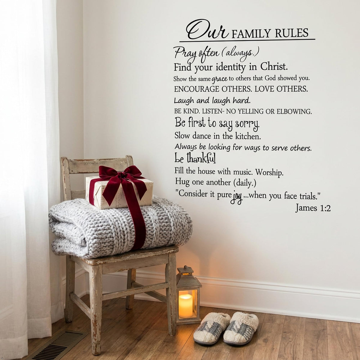 Our Family Rules Vinyl Wall Art Quote Decal Sticker Home Decor (Black, 30'' Width)