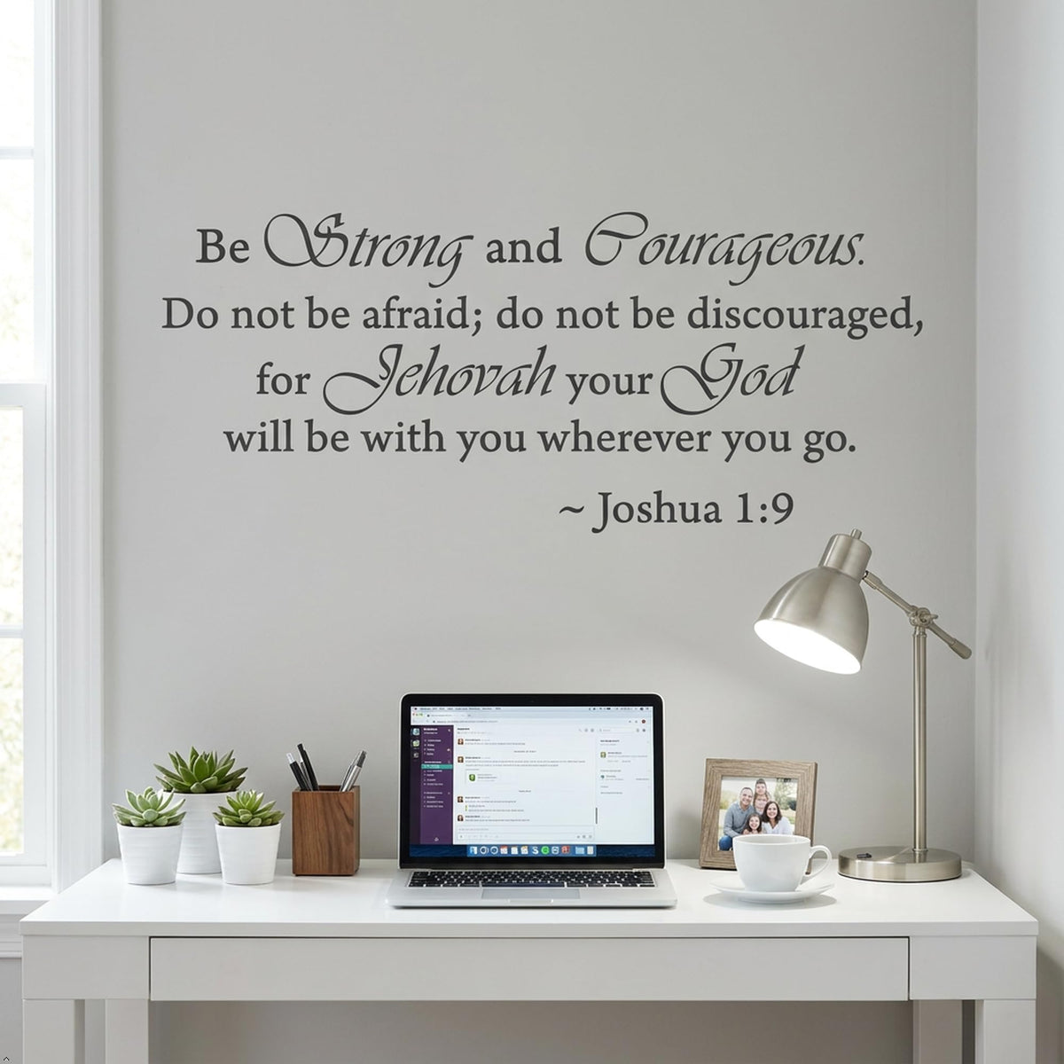 Picniva Be Strong and Courageous Wall Decal, Black, 10 x 22 in