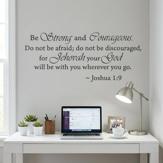 Picniva Be Strong and Courageous Wall Decal, Black, 10 x 22 in