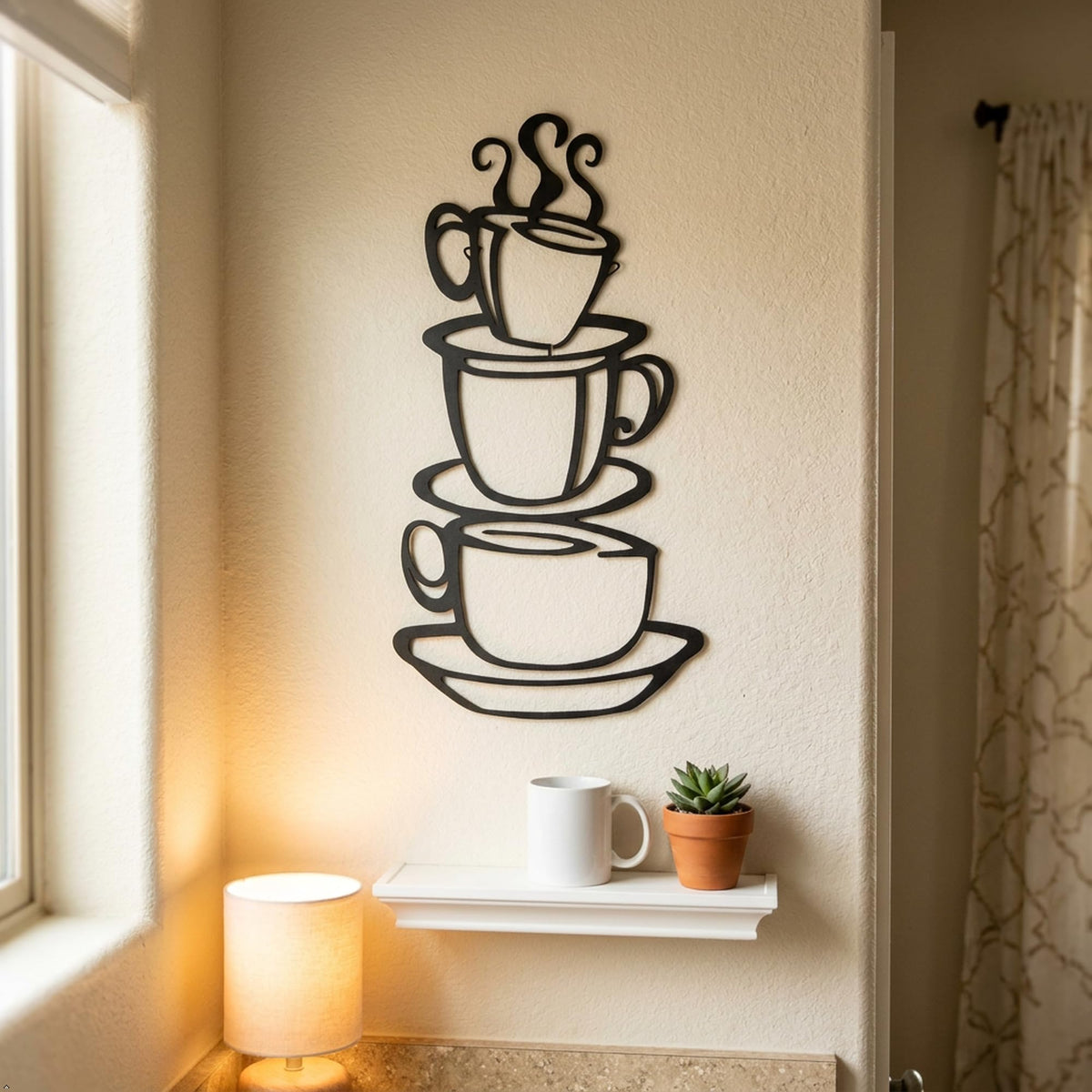 Picniva Coffee Cup Removable Vinyl Wall Decal for Kitchen, Black, 15 x 8 in