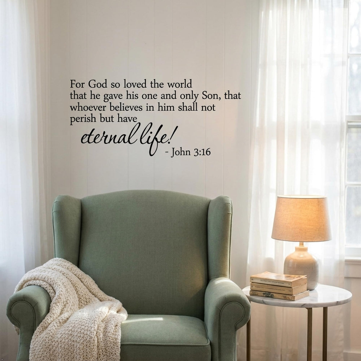 John 3:16 Scripture Vinyl Wall Decal Christian Bible Verse Prayer Decor