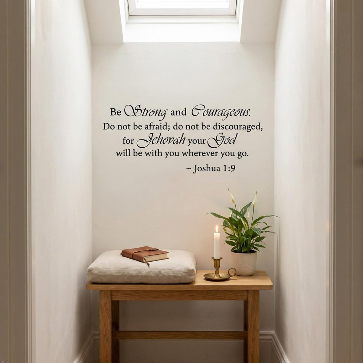 Picniva Be Strong and Courageous Wall Decal, Black, 10 x 22 in