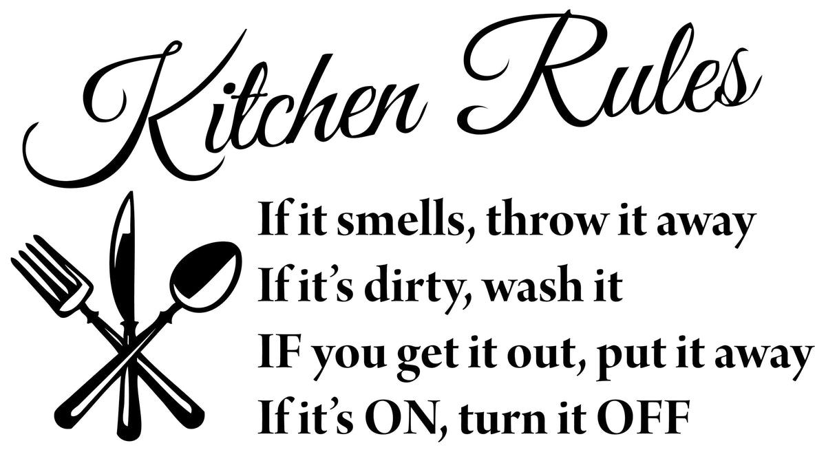 Picniva Kitchen Rules Wall Decal Black Vinyl Quote Art Sticker 22x13