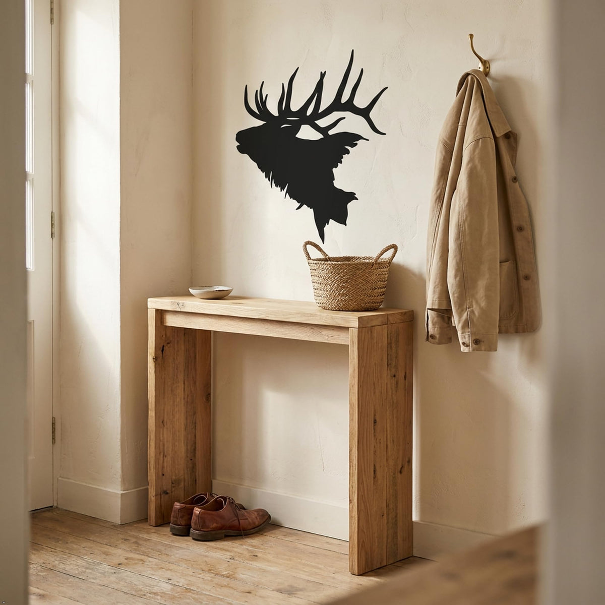 Picniva Elk Head Style 2 Vinyl Wall Decal Hunting Lodge Decor (Black, 35''Width)