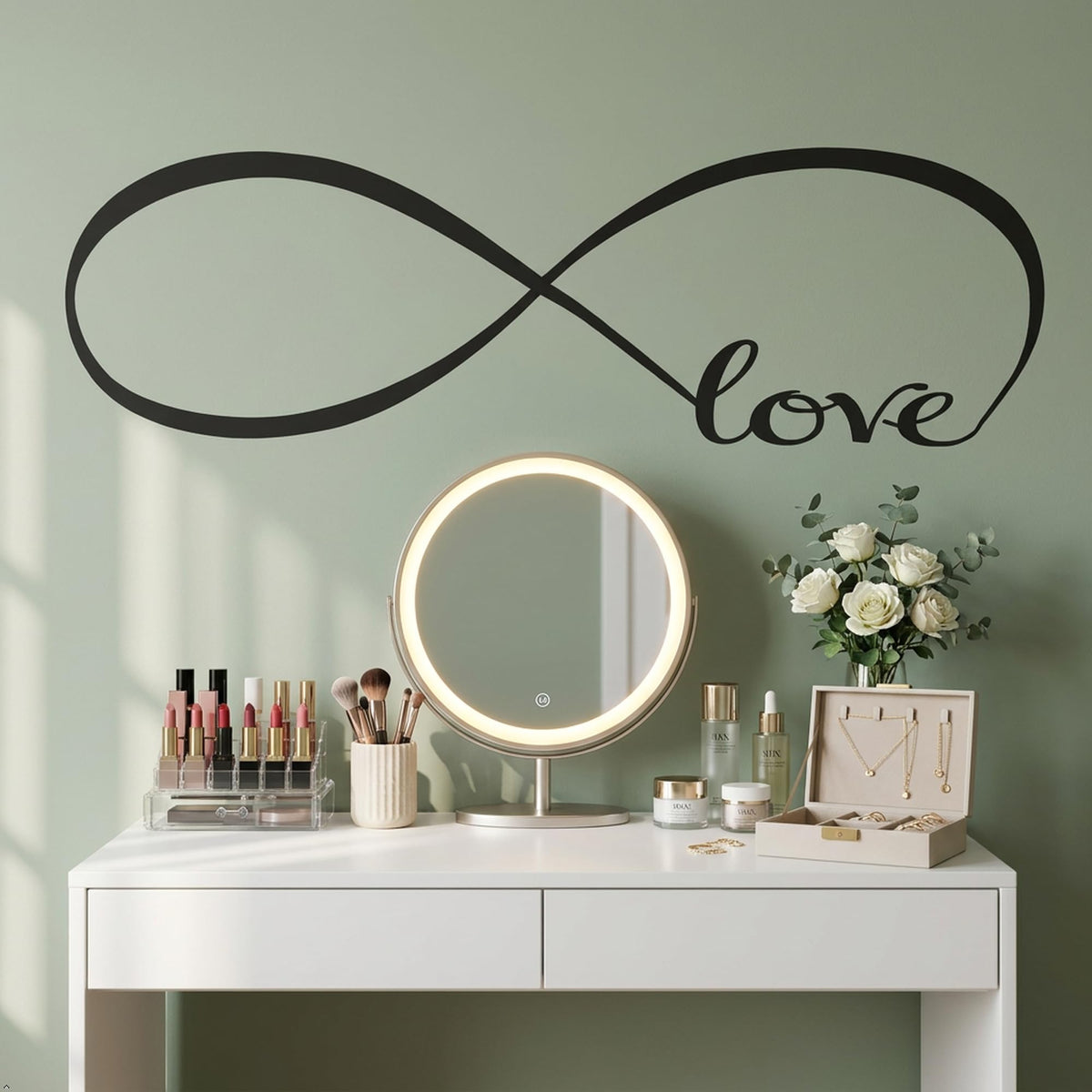 Picniva Infinity Symbol Love Wall Decal, White, 10 x 28 in