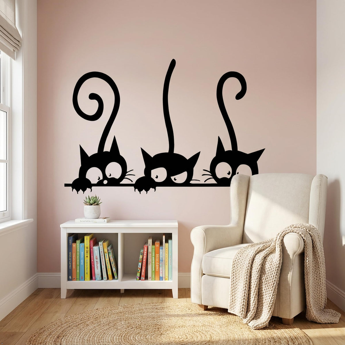 Decaltor Three Peeking Cats Vinyl Wall Decal for Home Decor