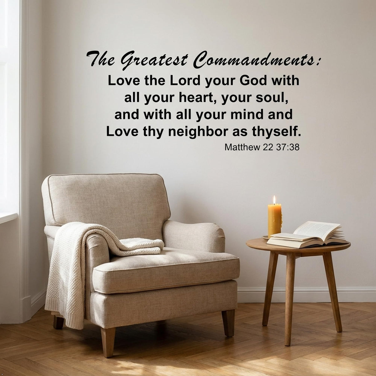 Picniva Matte Black The Greatest Commandments Love Thy Vinyl Wall Decal