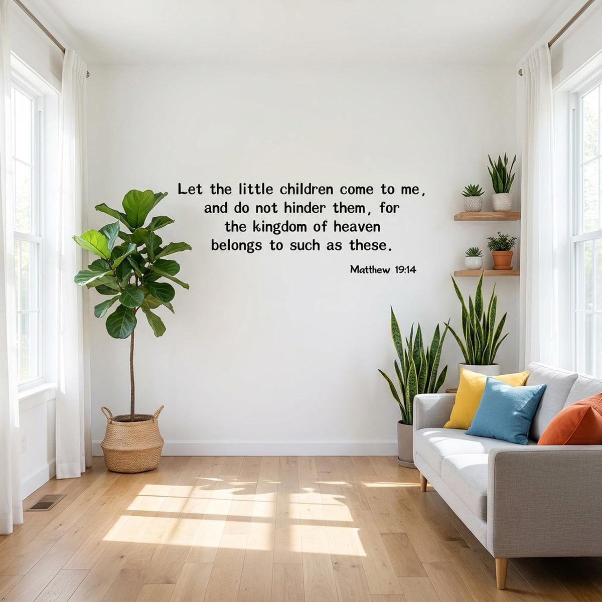 Picniva Matte Black Matthew 19 14 Bible Vinyl Wall Decal Christian Faith (Black, 40'' Width)