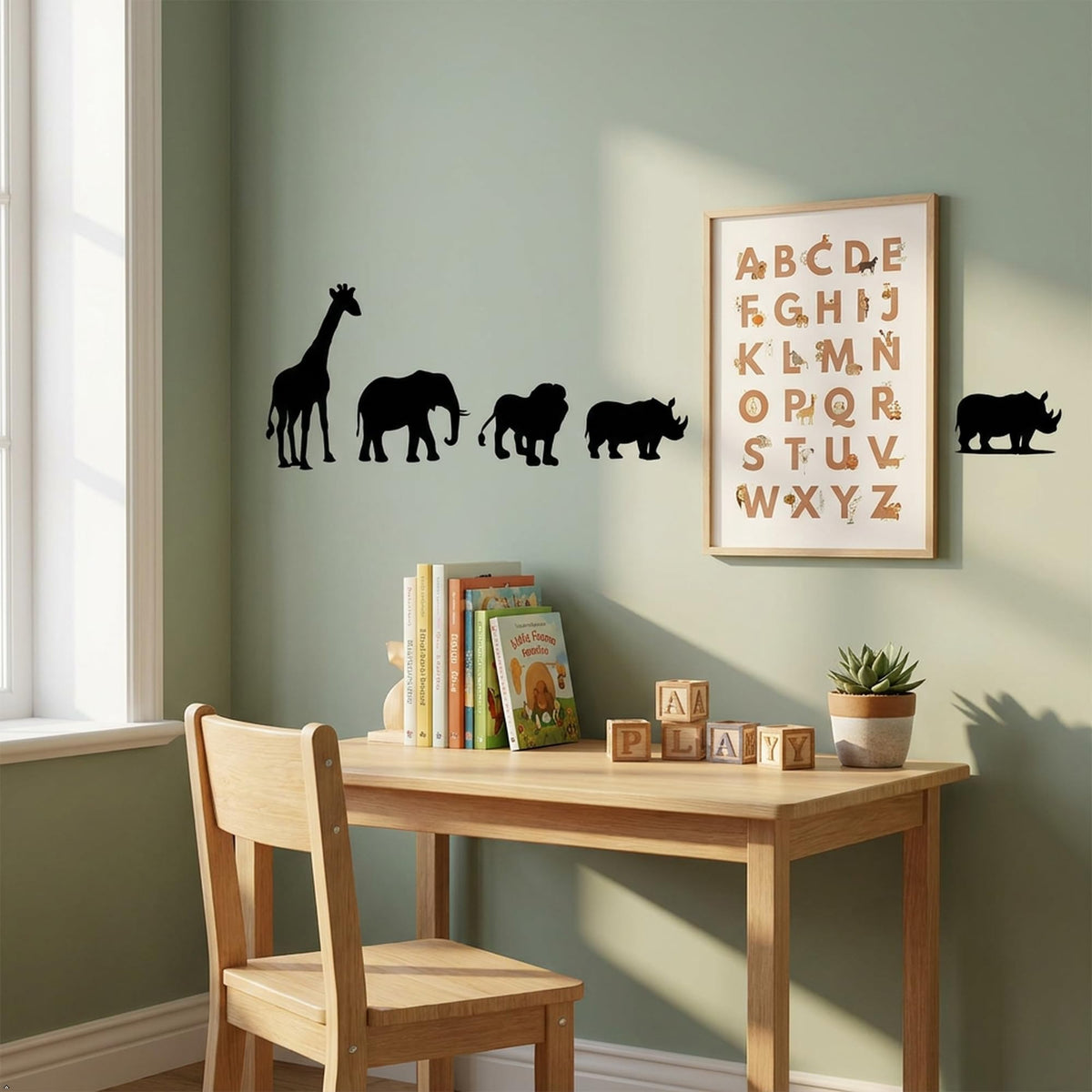 Picniva Safari Baby Animal Wall Decals Black & White Nursery Decor