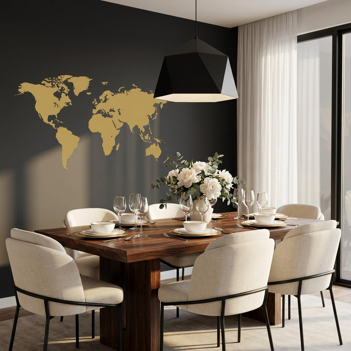 Picniva Gold World Map Wall Decal 10x22" Peel & Stick Vinyl Travel Décor