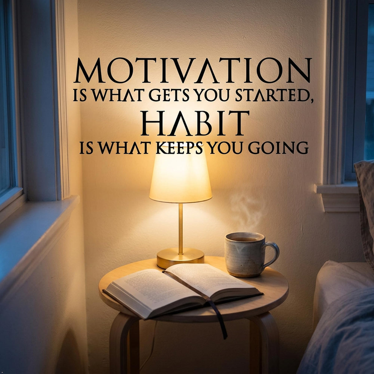 Picniva Motivation and Habit Quote Vinyl Wall Decal (Black, 35''Width)