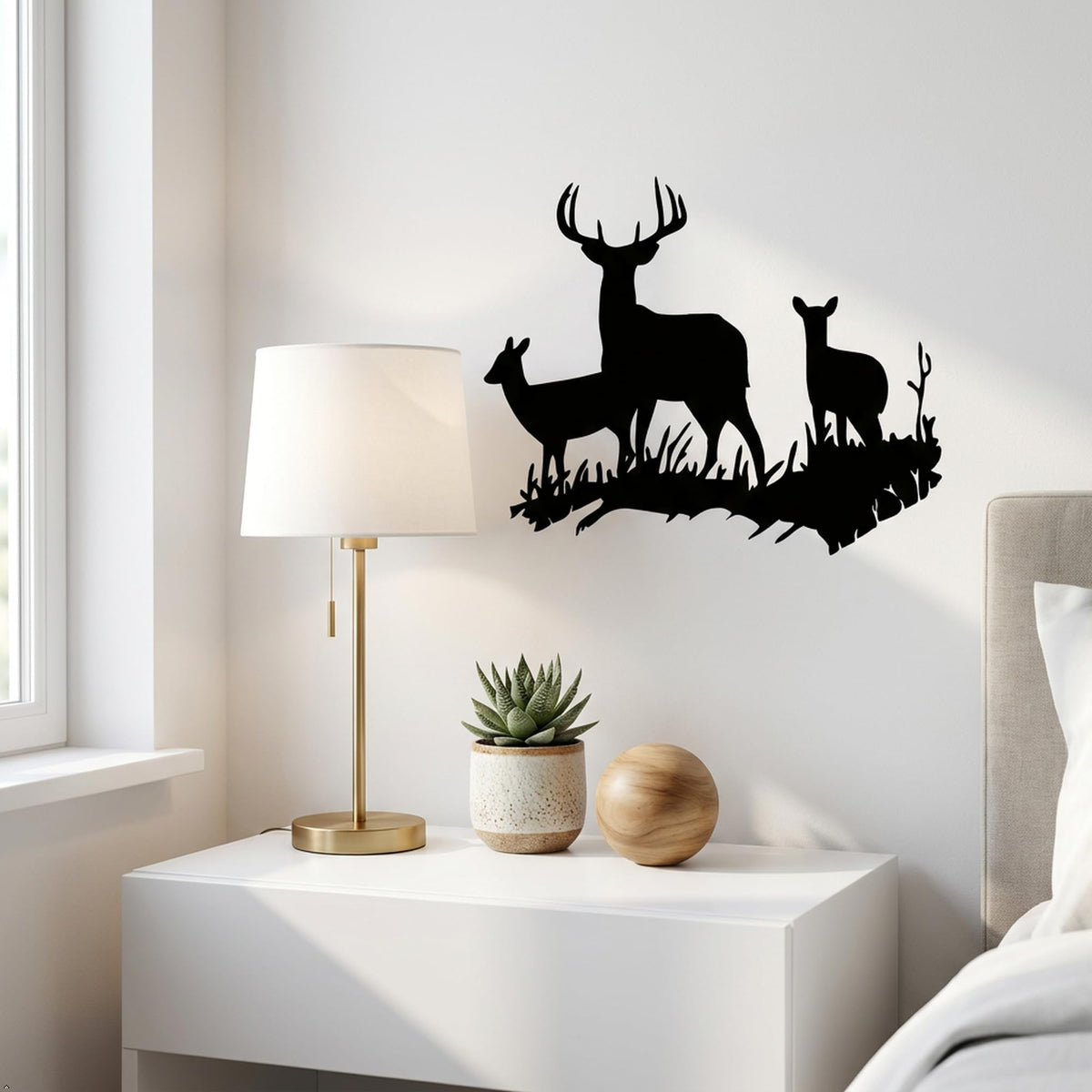 Picniva Buck Deer Doe Silhouette Wall Decal, Black, 16 x 23 in