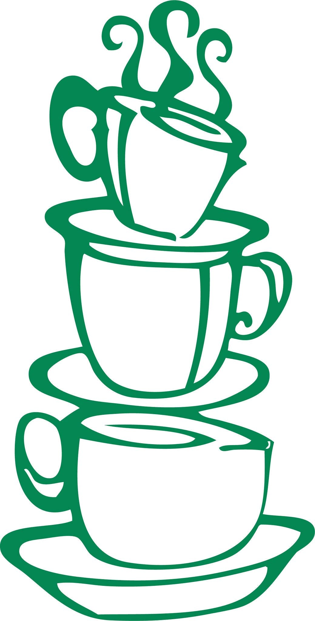 Picniva Coffee Cup Removable Vinyl Wall Decal for Kitchen, Green, 15 x 8 in