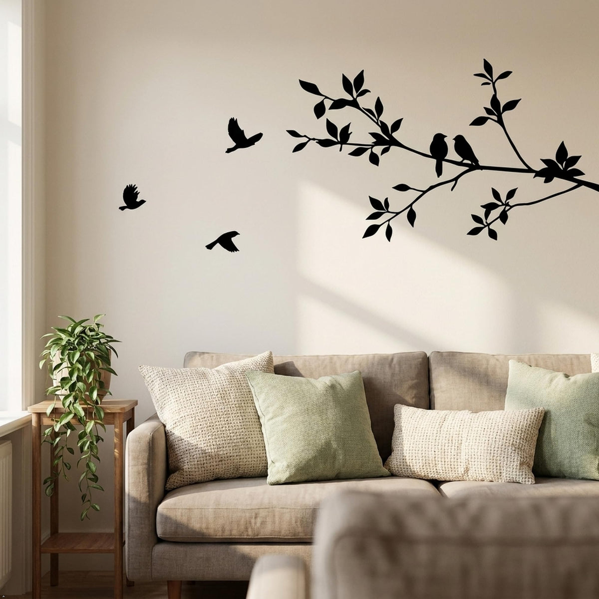 Picniva Flying Birds Tree Branch Vinyl Wall Decal, Black, 9 x 22 in