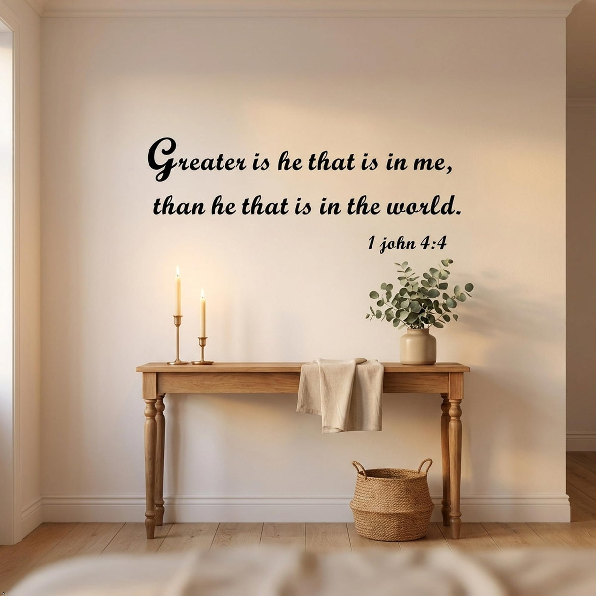Picniva Greater is He that in Me Than Vinyl Wall Decal Faith (Black, 30'' Width)