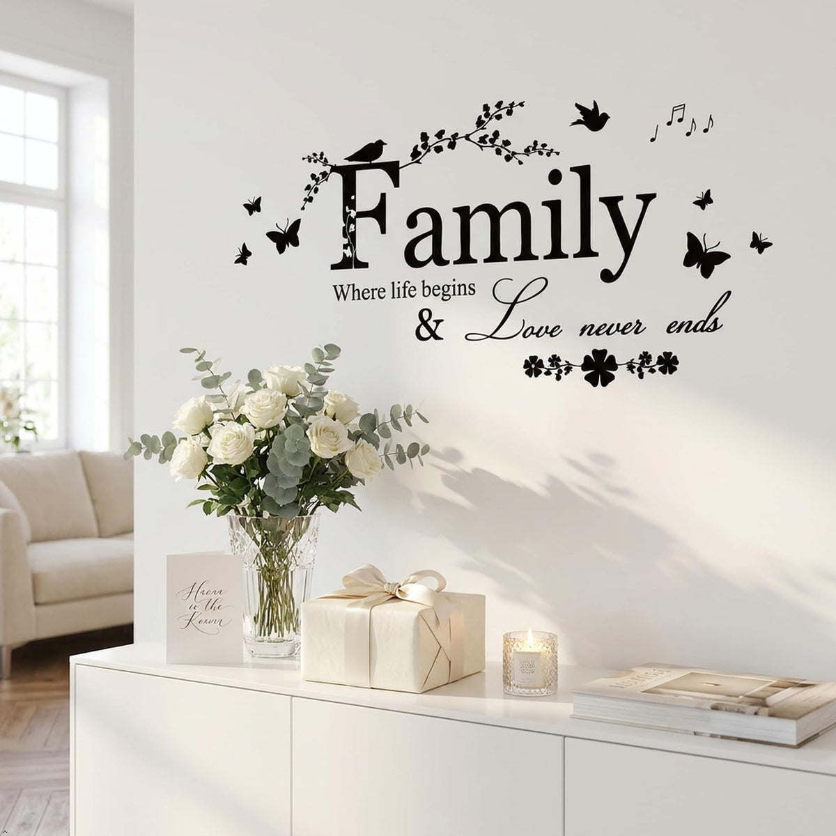 Picniva Family Quote Lettering Vinyl Wall Decal, Black, 22 x 10 inches
