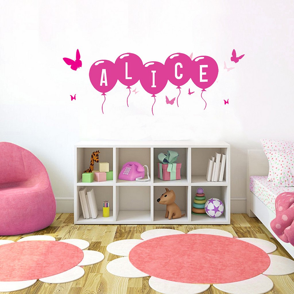 Picniva Custom Baby Name Wall Decal, Pink Butterfly, Font Four