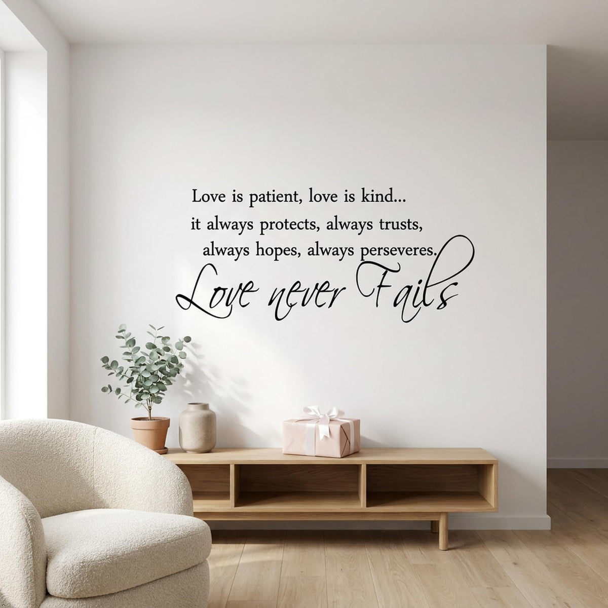 Picniva Love Is Patient Scripture Vinyl Wall Decal, White, 30 x 13 in