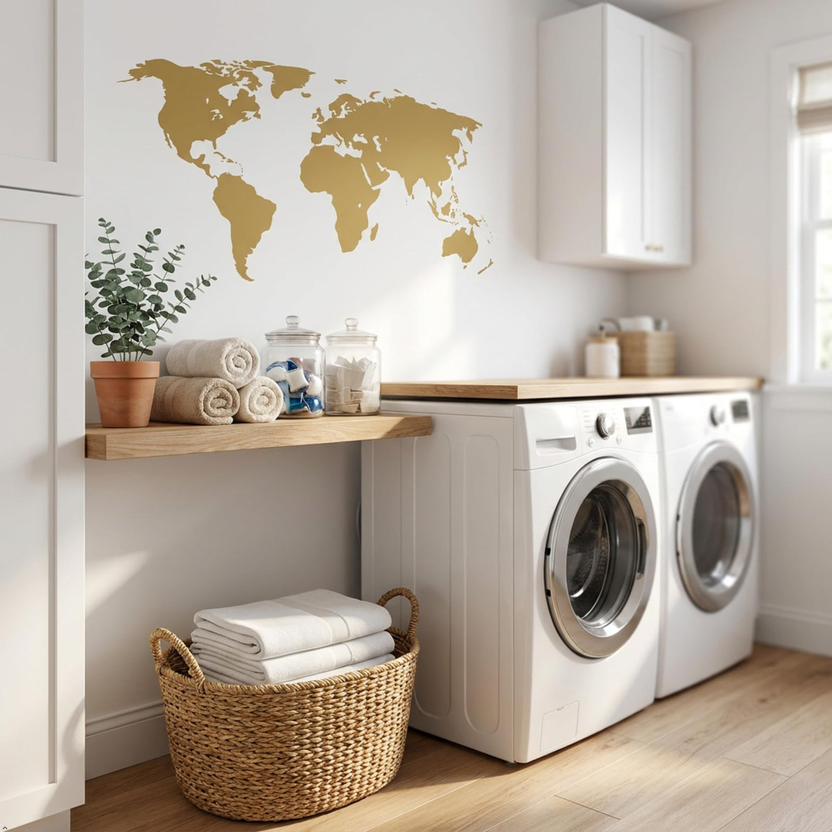 Picniva Gold World Map Wall Decal 10x22" Peel & Stick Vinyl Travel Décor