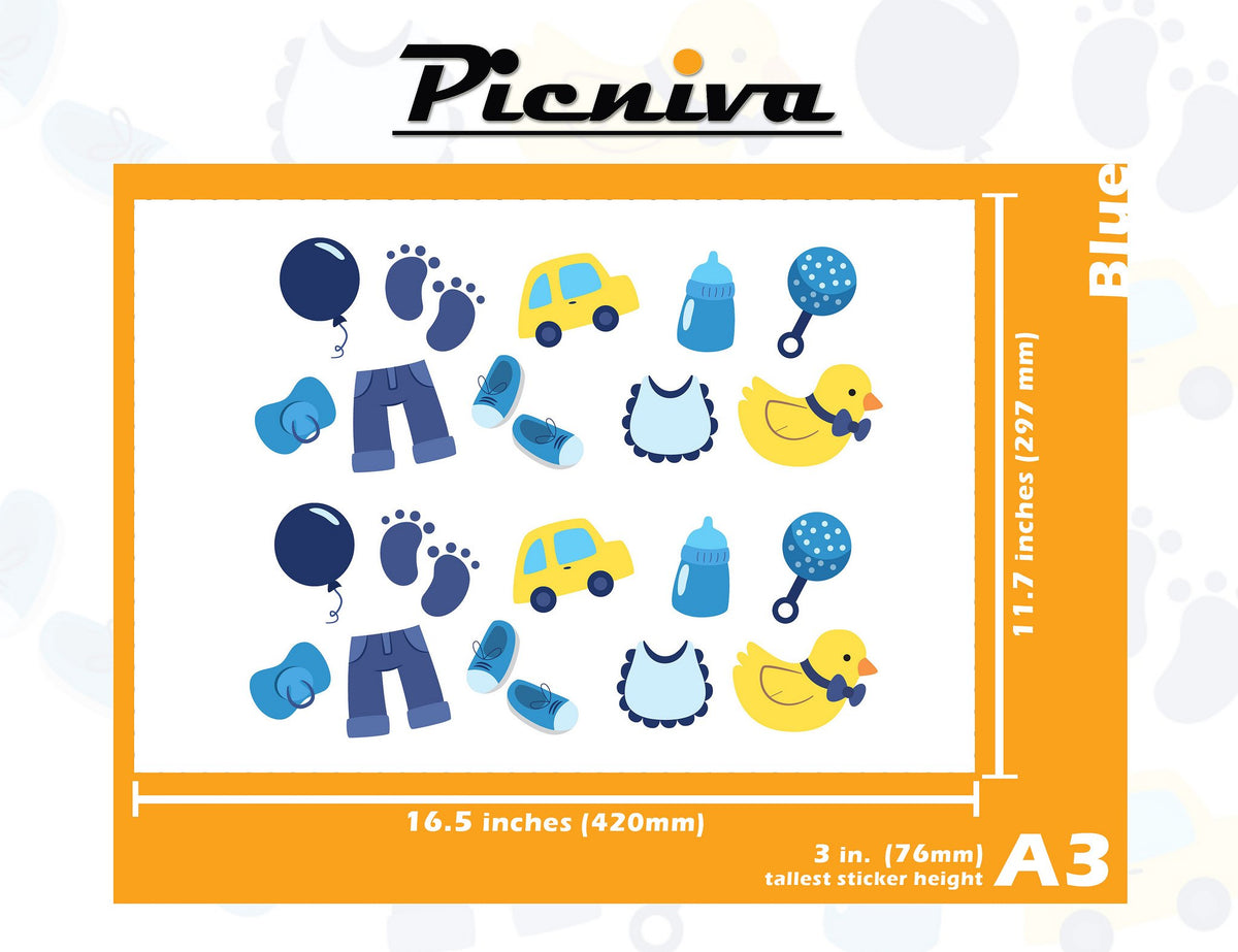 Picniva Baby Boy Clear Vinyl Wall Stickers, A3, 3 in Tallest