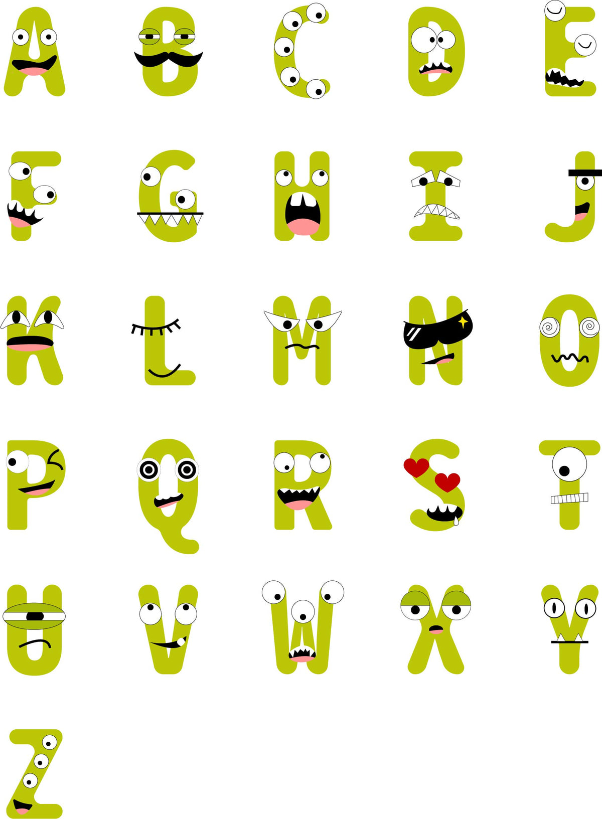 Picniva Alphabet ABC Monster Peel & Stick Nursery Wall Decals, 5 in Letters