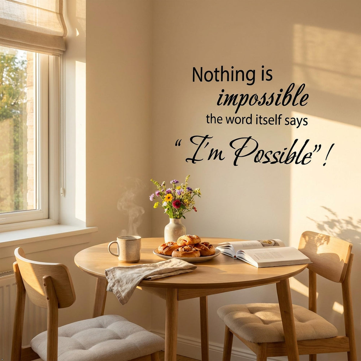 Picniva Nothing Is Impossible Quote Wall Decal, Inspirational Typography