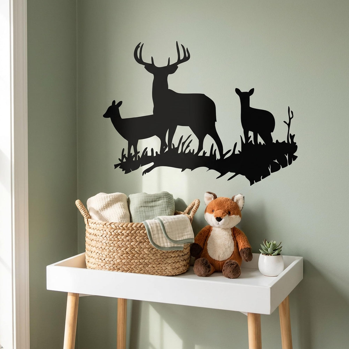 Picniva Buck Deer Doe Silhouette Wall Decal, Black, 16 x 23 in