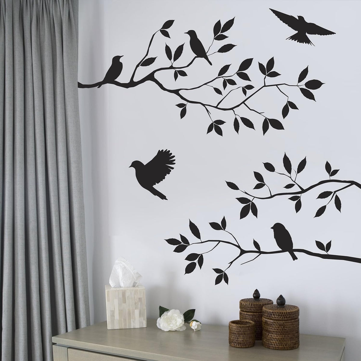 Picniva Birds and Blossoms Removable Wall Decal, Black, 16 x 24 in