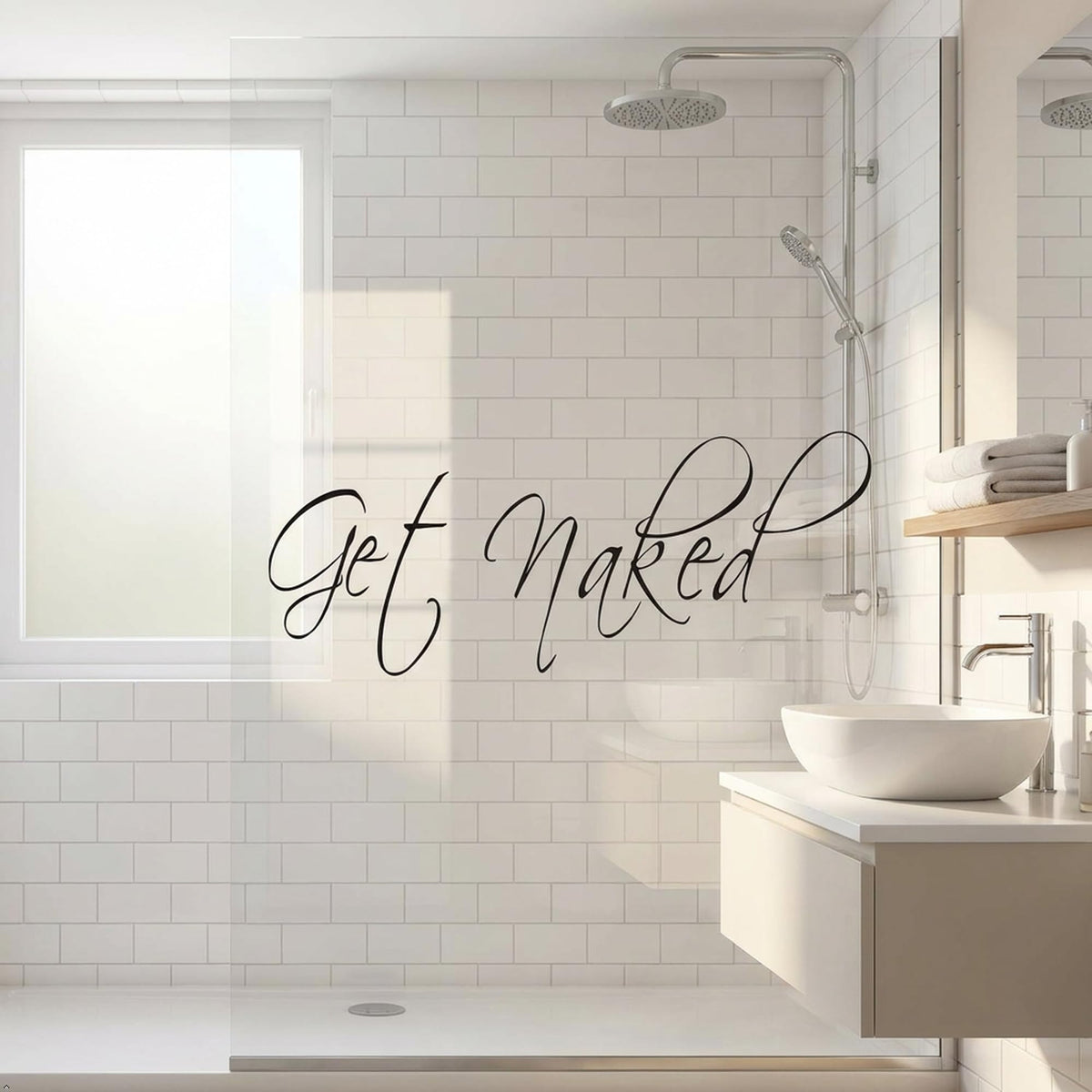 Picniva Get Naked Vinyl Bathroom Wall Decal, Black, 10 x 34 in
