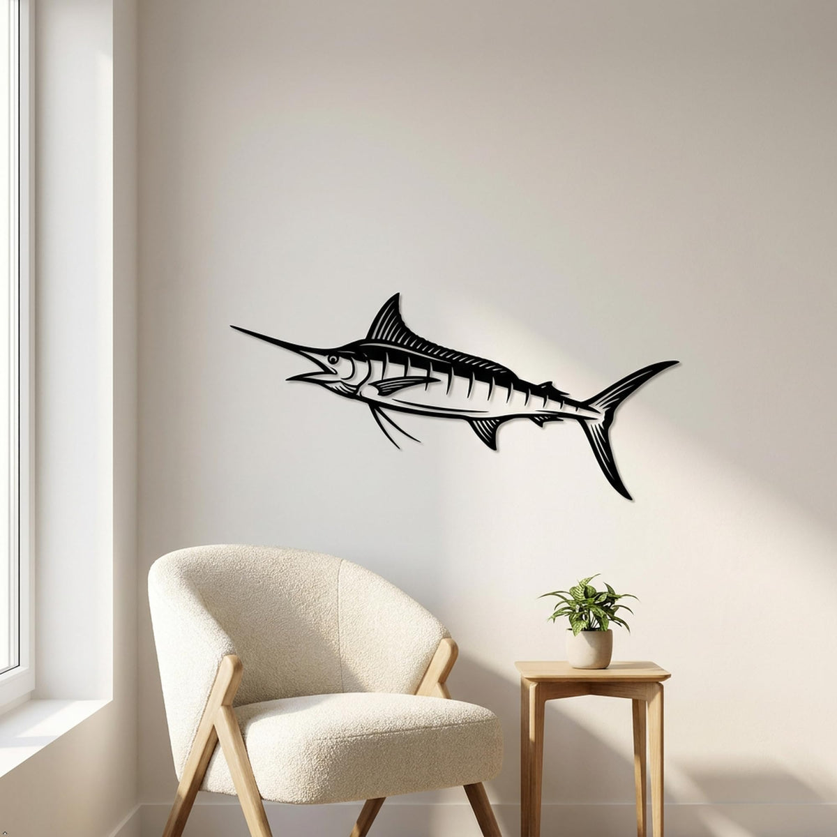 Picniva Marlin Style20 Wall Decal Removable Home Decor (Black, 30''Width)