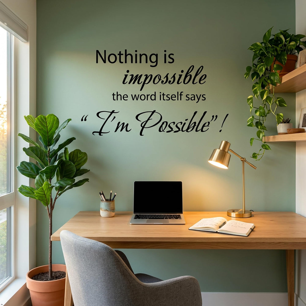Picniva Nothing Is Impossible Quote Wall Decal, Black, Size 22 x 12.5