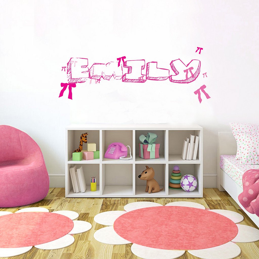Picniva Custom Baby Name Wall Decal, Pink Ribbon, Font One