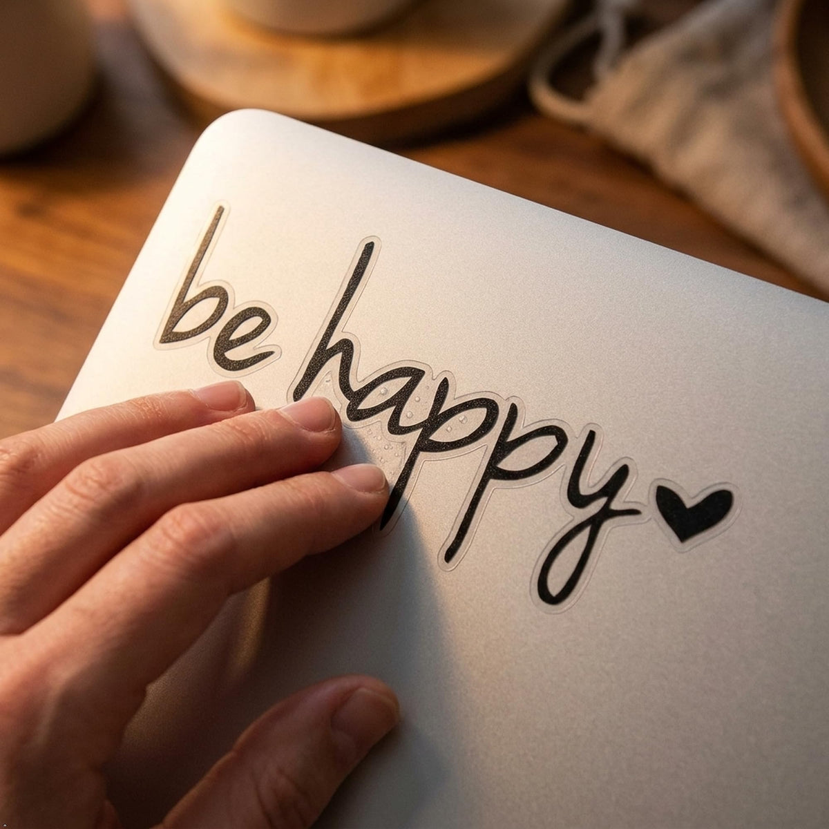 Decaltor Be Happy Script Vinyl Decal, 6 in