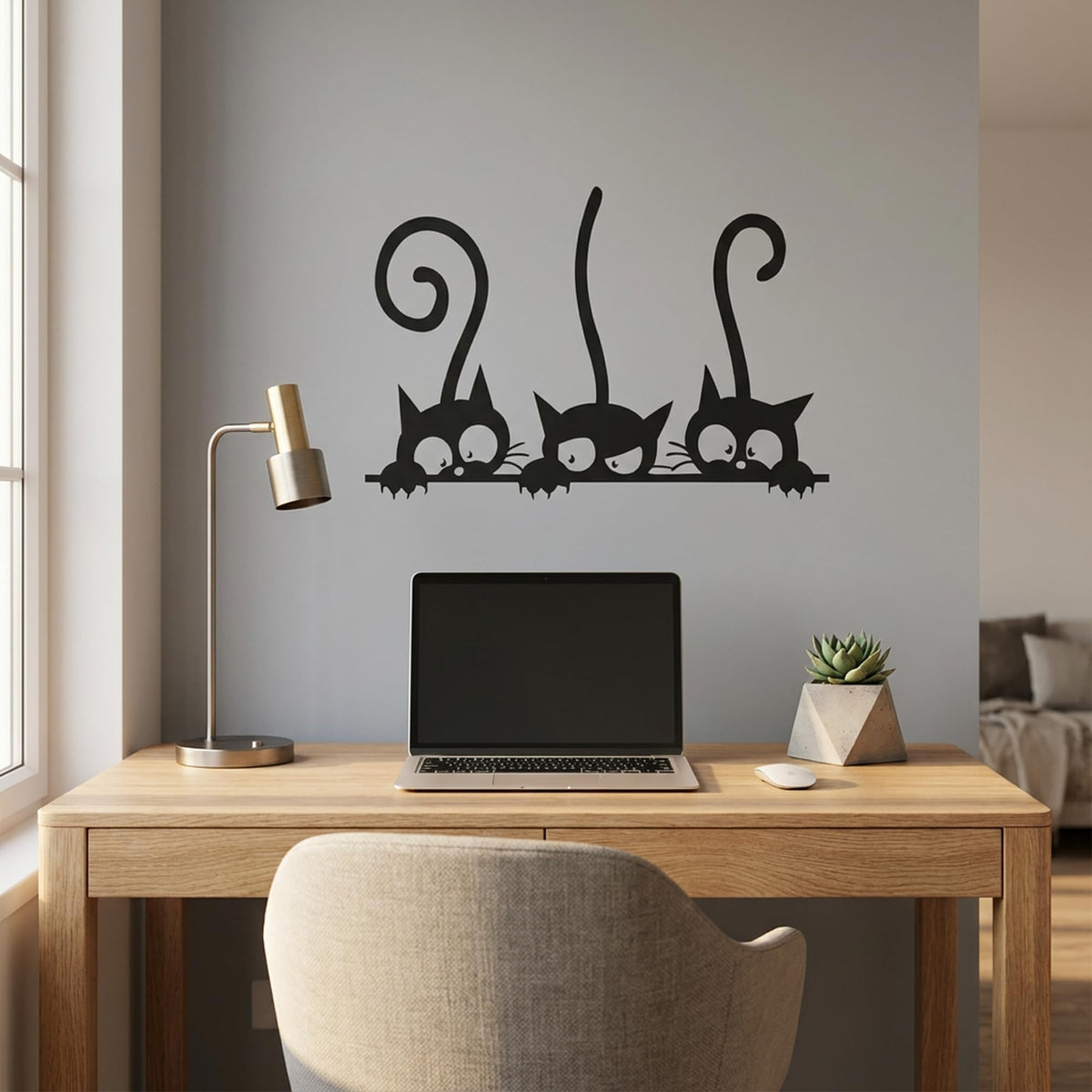 Decaltor Three Peeking Cats Vinyl Wall Decal for Home Decor