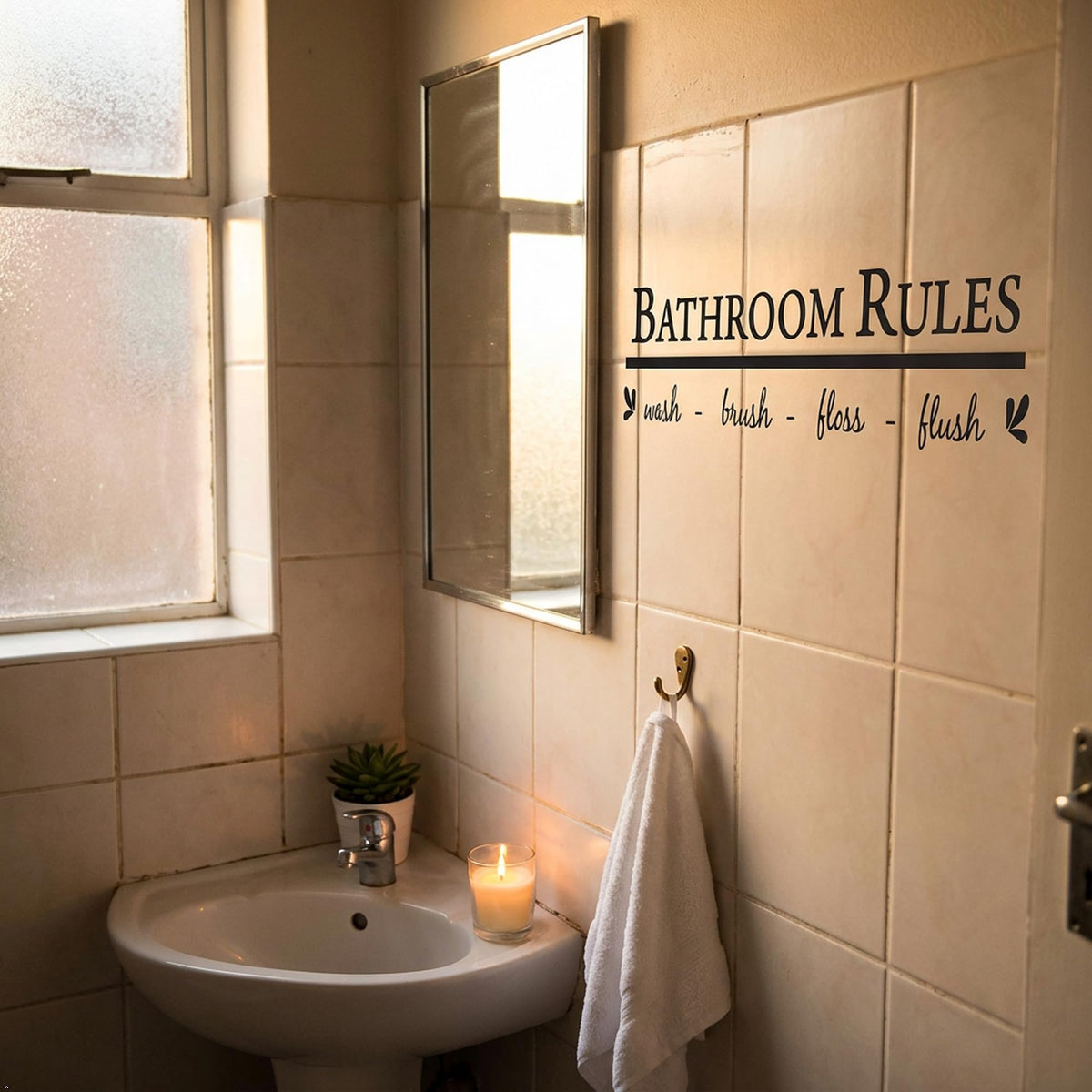 Decaltor Bathroom Rules Vinyl Wall Decal, Black, 22 x 6 in, Home Decor