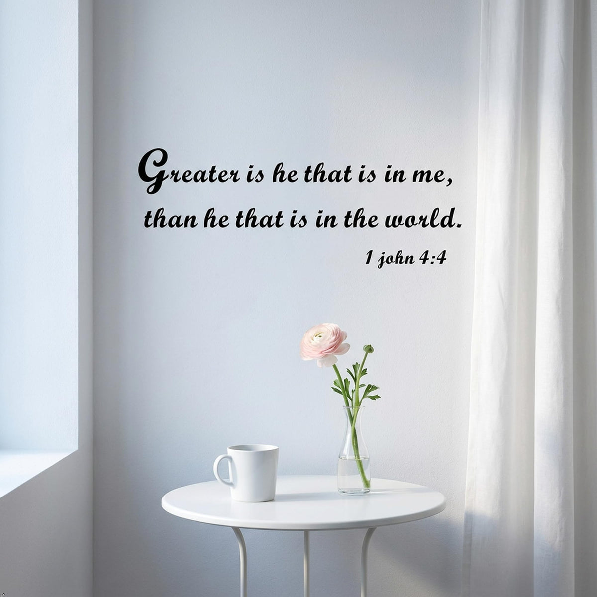 Picniva Greater is He that in Me Than Vinyl Wall Decal Faith (Black, 40'' Width)