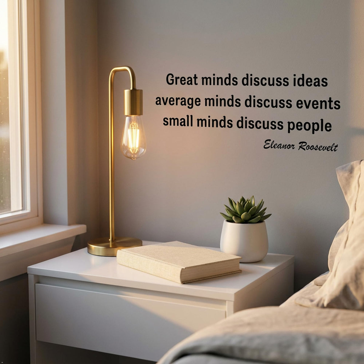 Picniva Great Minds Discuss Ideas Wall Decal, White, 36 x 12 in