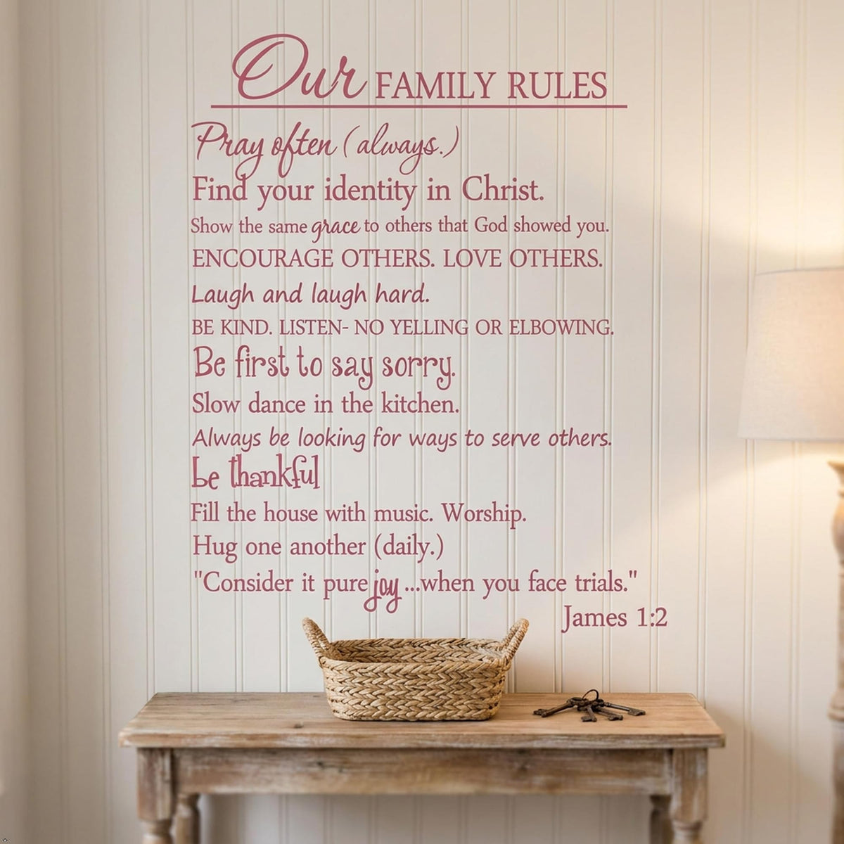 Our Family Rules Vinyl Wall Art Quote Decal Sticker Home Decor (Pink, 35'' Width)