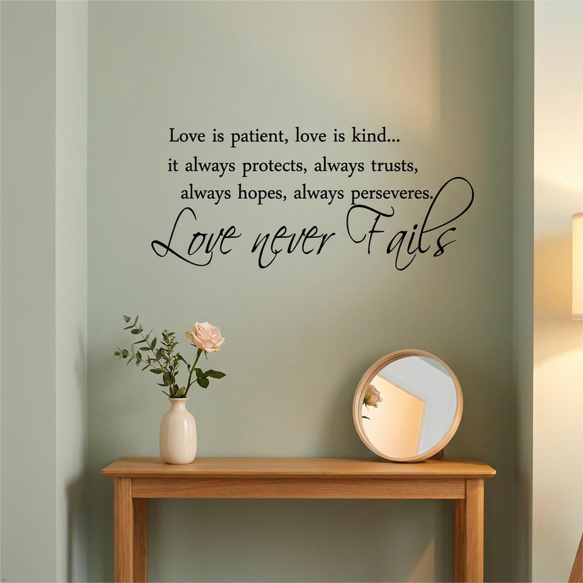 Picniva Love Is Patient Scripture Vinyl Wall Decal, White, 30 x 13 in