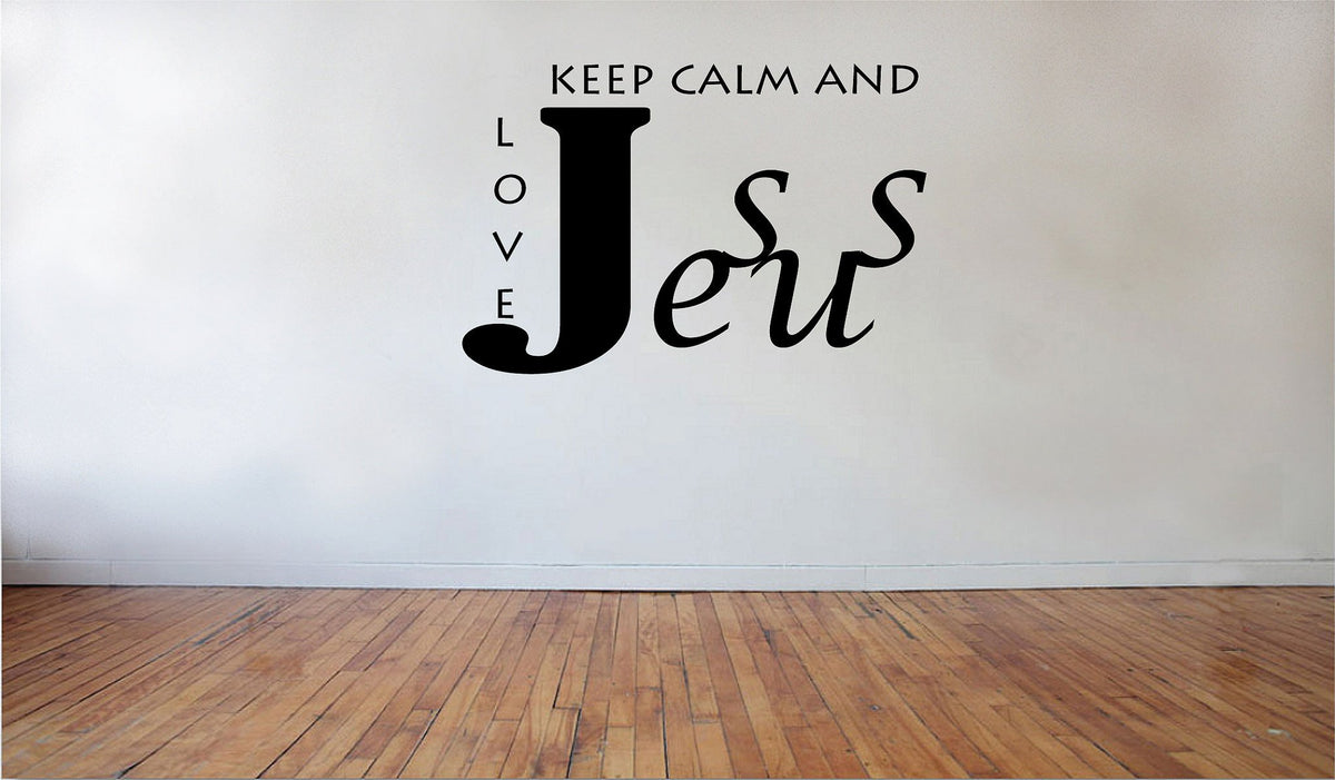 Picniva Matte Black Keep Calm and Love Jesus Vinyl Wall Decal Motivational
