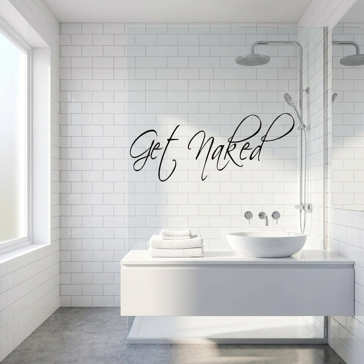 Picniva Get Naked Vinyl Bathroom Wall Decal, Black, 10 x 34 in