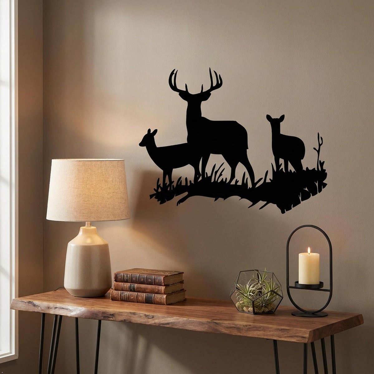 Picniva Buck Deer Doe Silhouette Wall Decal, Black, 16 x 23 in