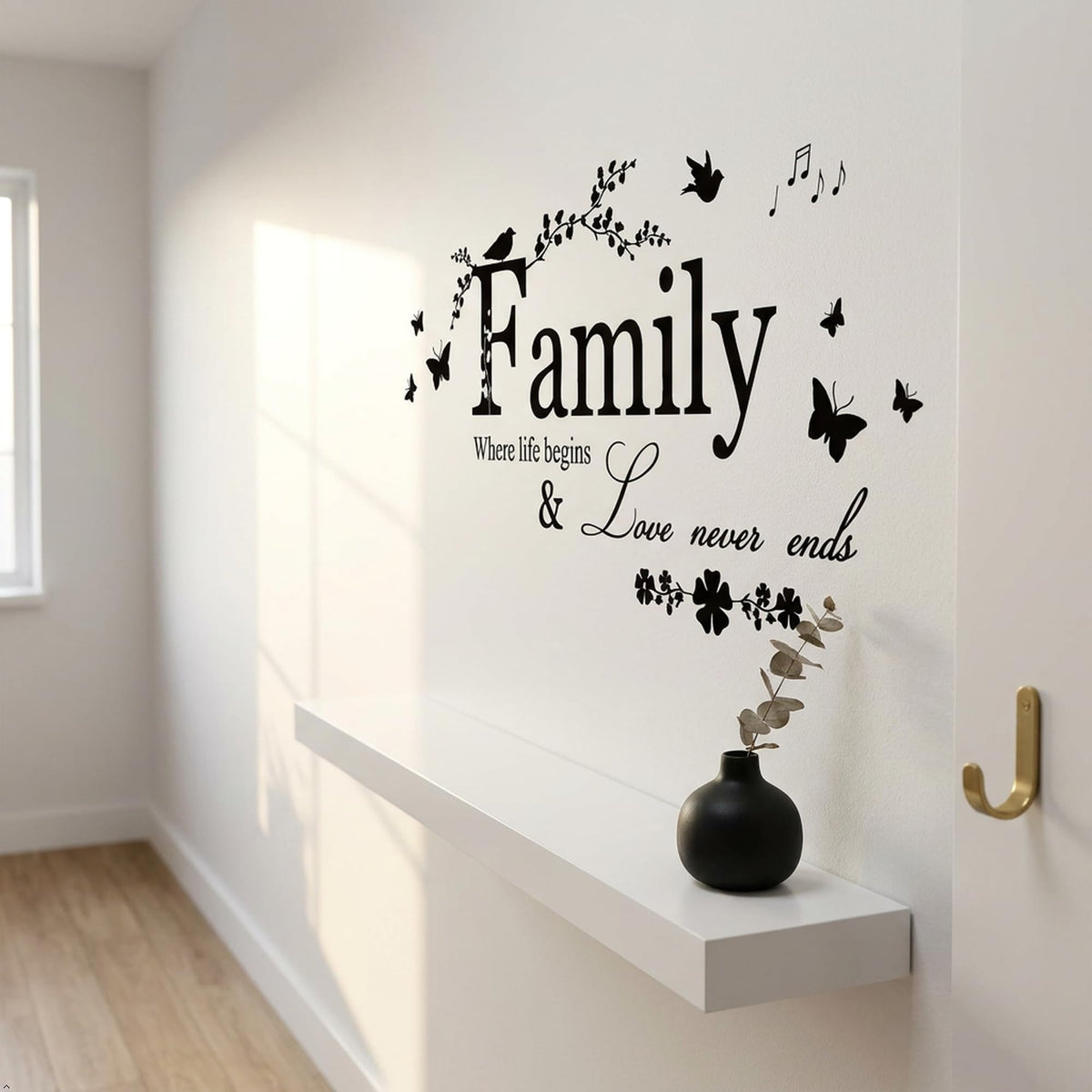 Picniva Family Quote Lettering Vinyl Wall Decal, Black, 22 x 10 inches