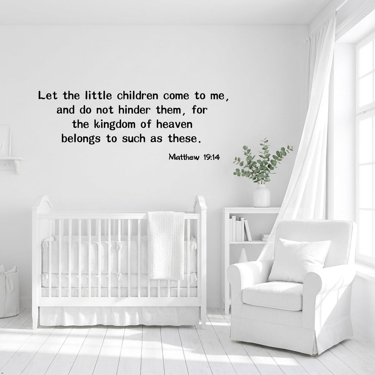 Picniva Matte Black Matthew 19 14 Bible Vinyl Wall Decal Christian Faith (Black, 30'' Width)