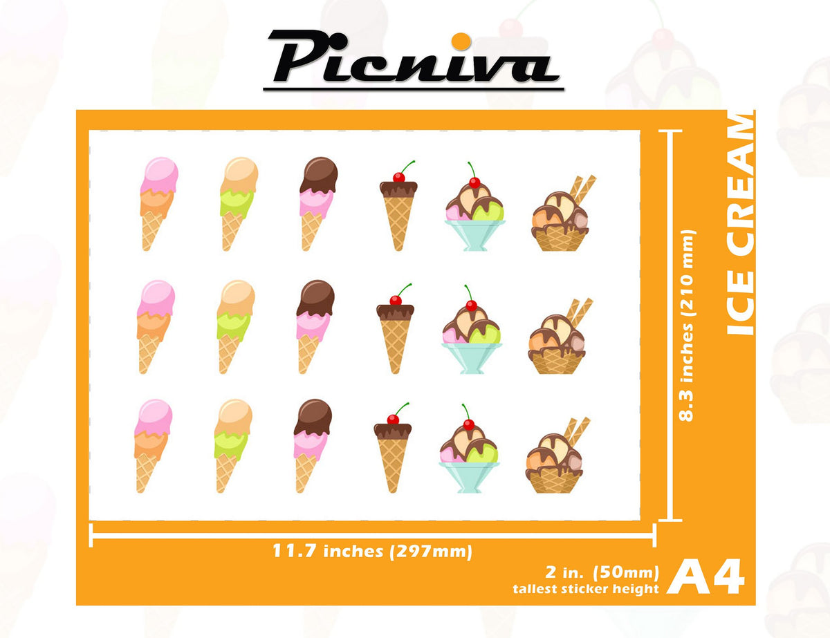 Picniva Ice Cream Clear Vinyl Wall Stickers, A4, 2 in Tallest