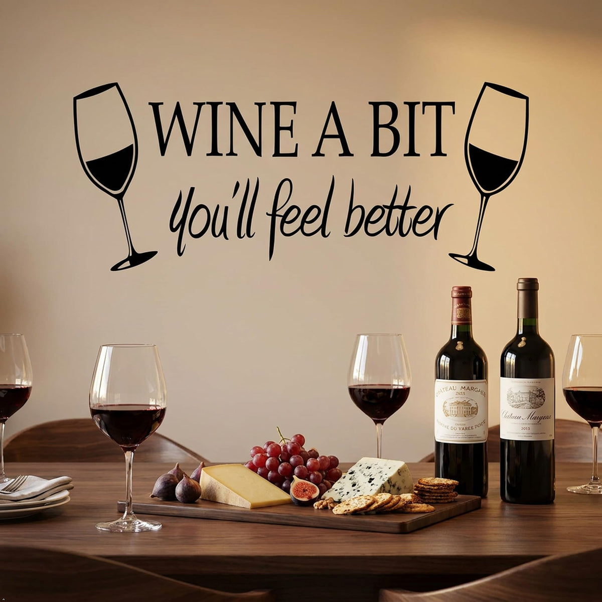 Picniva Wine a Bit You'll Feel Better Vinyl Wall Decal, Black, 22 x 9 in