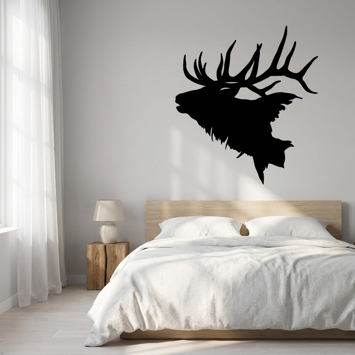Picniva Elk Head Style 2 Vinyl Wall Decal Hunting Lodge Decor (Black, 35''Width)